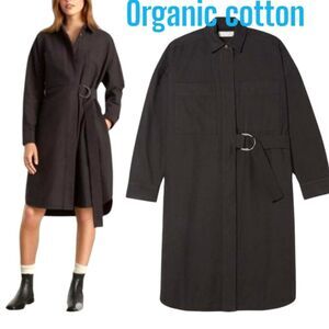 Everlane Organic Cotton Black Midi Utility Denim Effect Roomy Shirtdress…